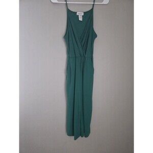 Gilli Green Sleeveless Wide-Leg Jumpsuit S Surplice Neck Pockets Jersey